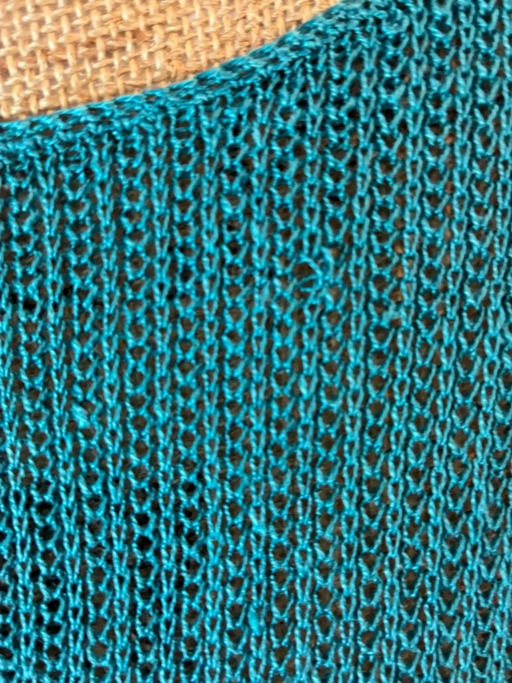 J. Jill Linen Blend Tunic Sweater Aqua Blue Open Knit Beachy Artsy M